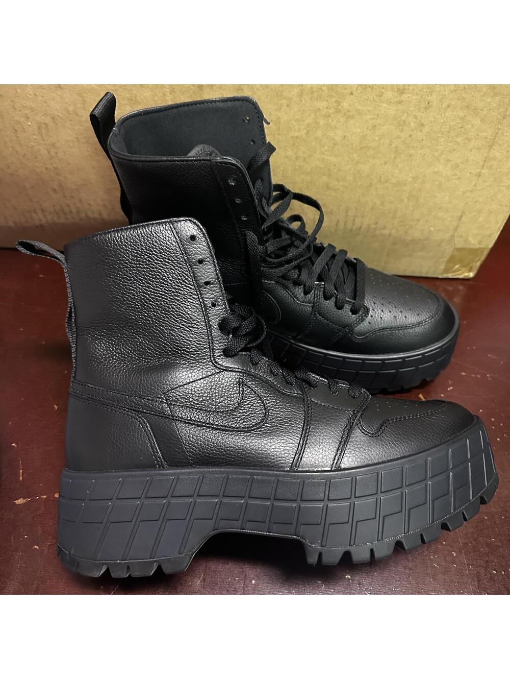 Nike WMNS Air Jordan 1 AJ Brooklyn Boots Leather Triple Black SZ 11.5 FJ5737-001